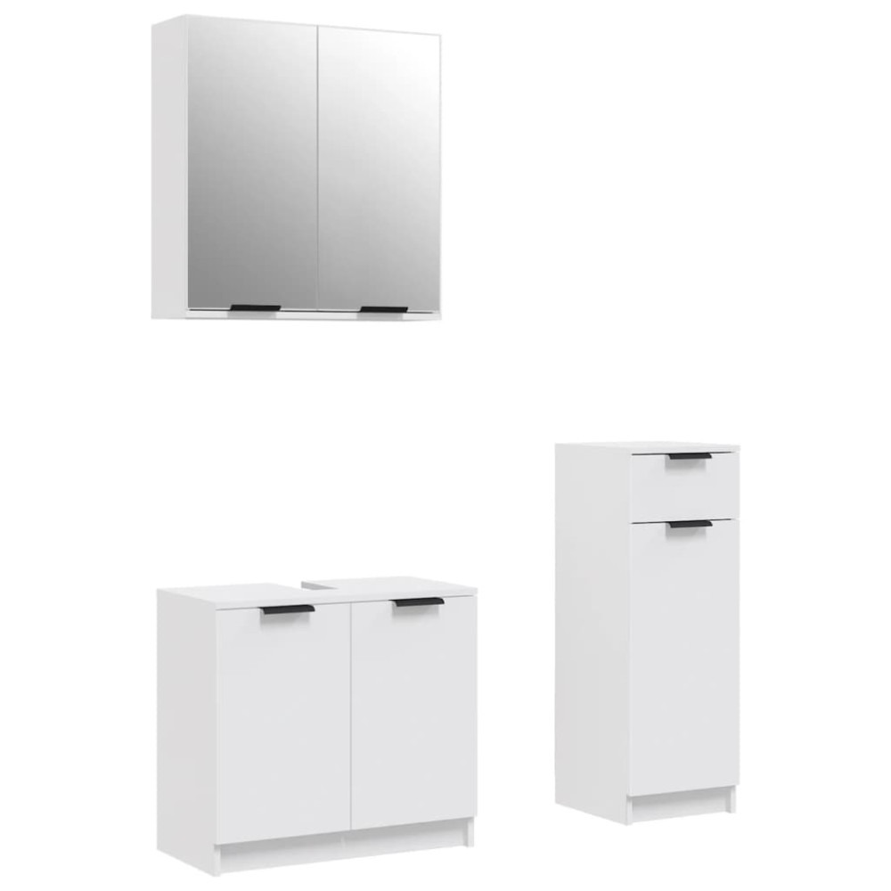 vidaXL Set dulapuri de baie, 3 piese, alb, lemn prelucrat