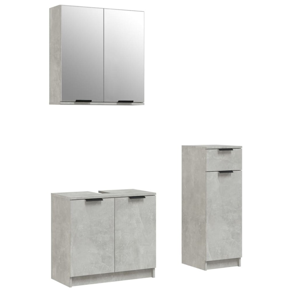vidaXL Set dulapuri de baie, 3 piese, gri beton, lemn prelucrat
