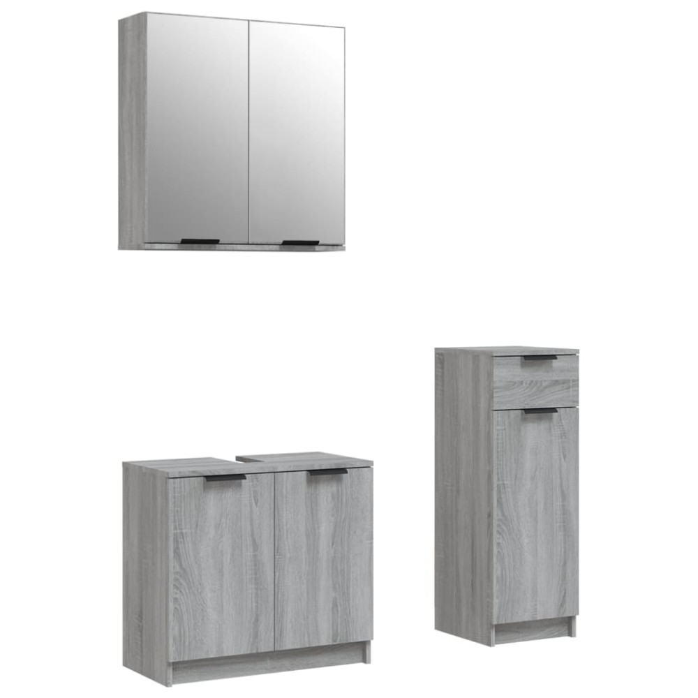vidaXL Set dulapuri de baie, 3 piese, gri sonoma, lemn prelucrat