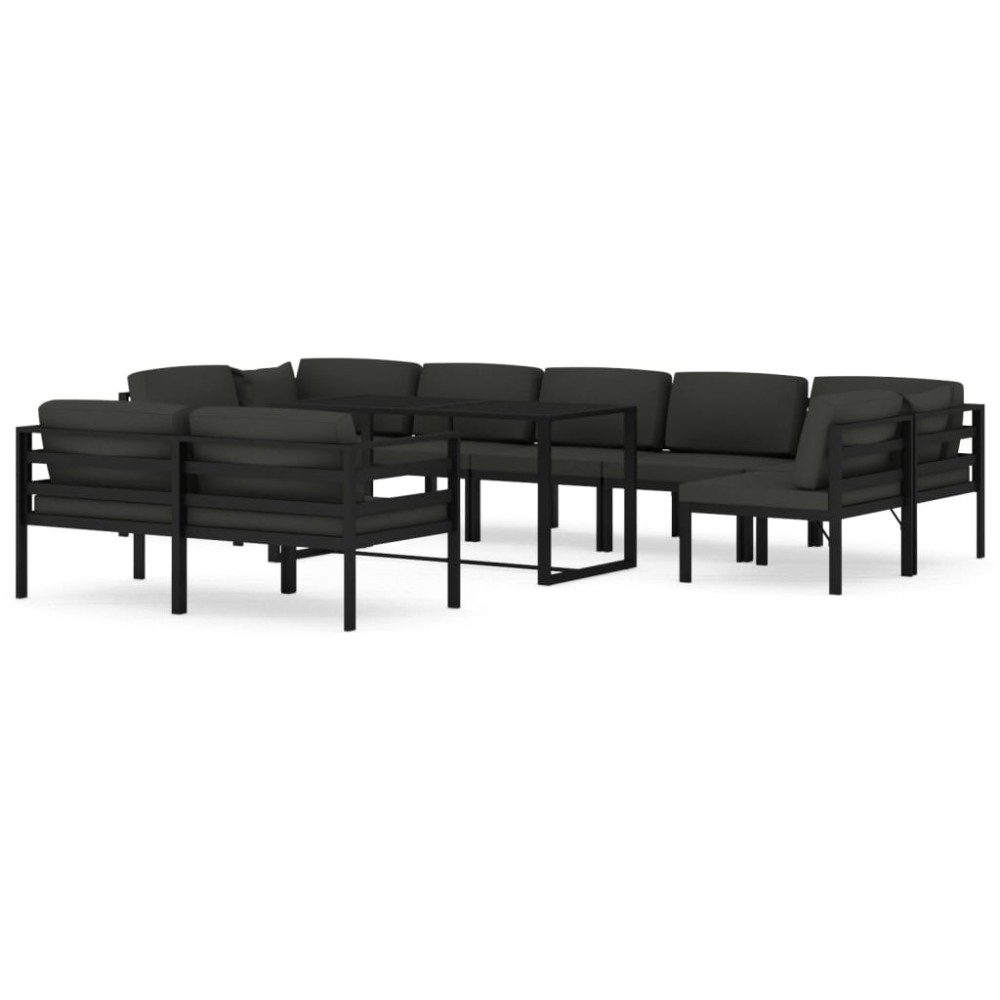 vidaXL Set mobilier relaxare grădină 10 piese perne aluminiu antracit