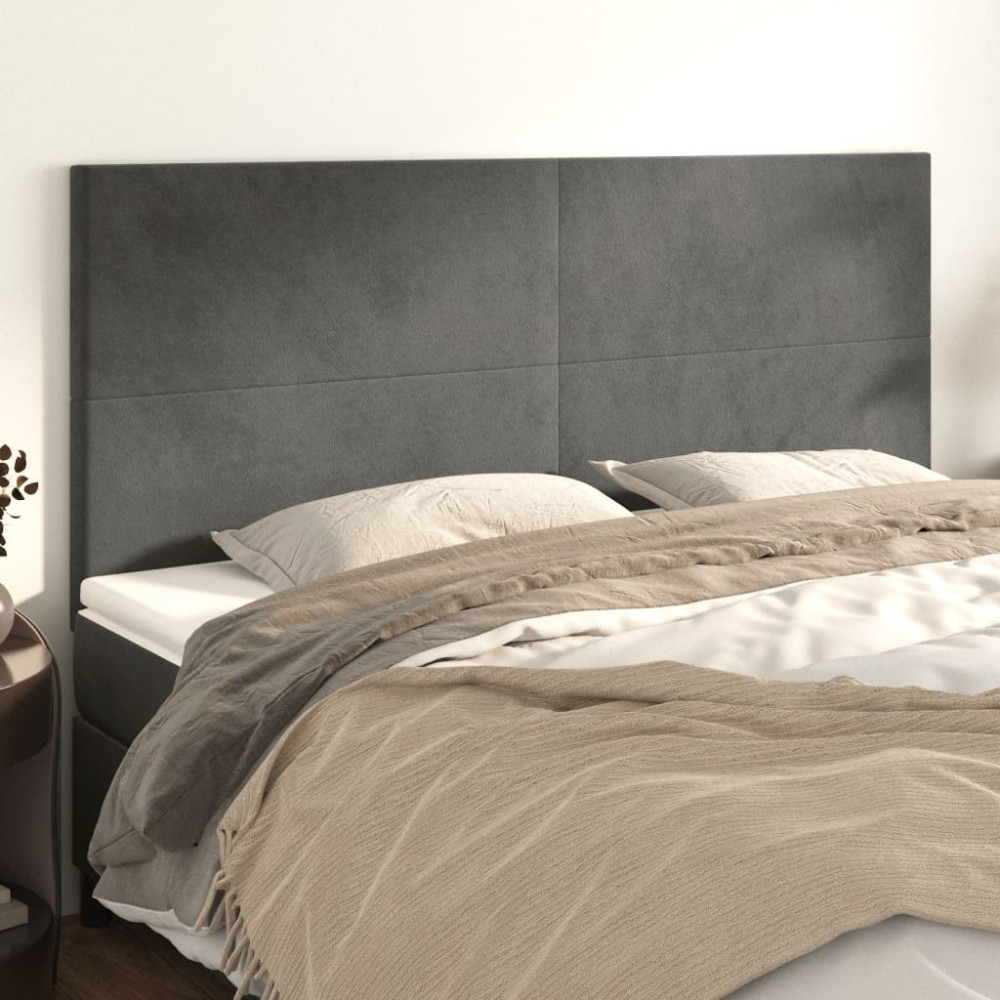 vidaXL Tăblii de pat, 4 buc, gri închis, 80x5x78/88 cm, catifea