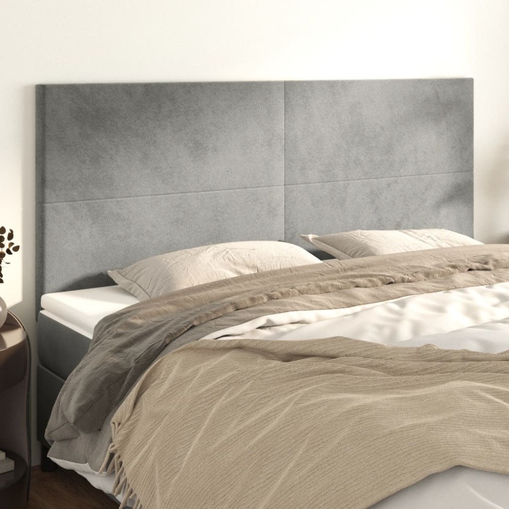 vidaXL Tăblii de pat, 4 buc, gri deschis, 90x5x78/88 cm, catifea