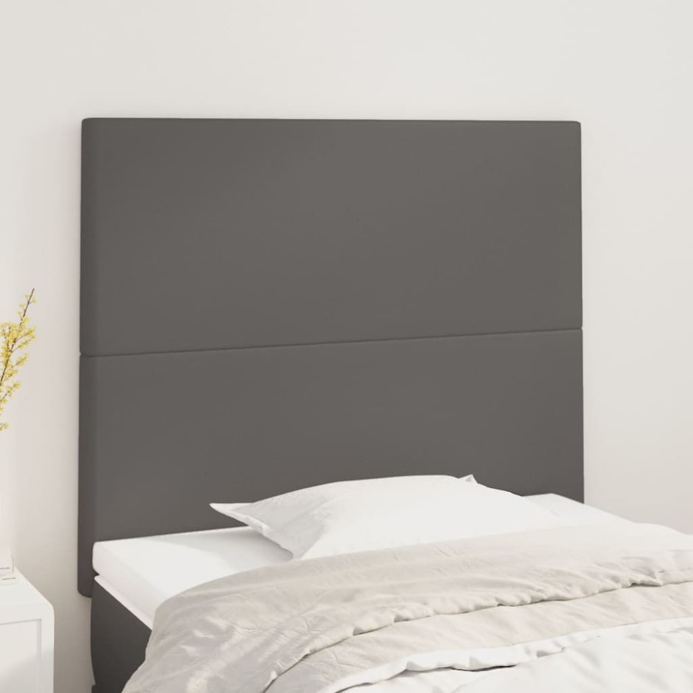 vidaXL Tăblii de pat, 2 buc, gri, 90x5x78/88 cm, piele ecologică