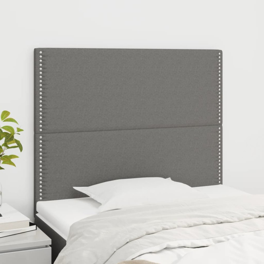 vidaXL Tăblii de pat, 2 buc, gri închis, 100x5x78/88 cm, textil