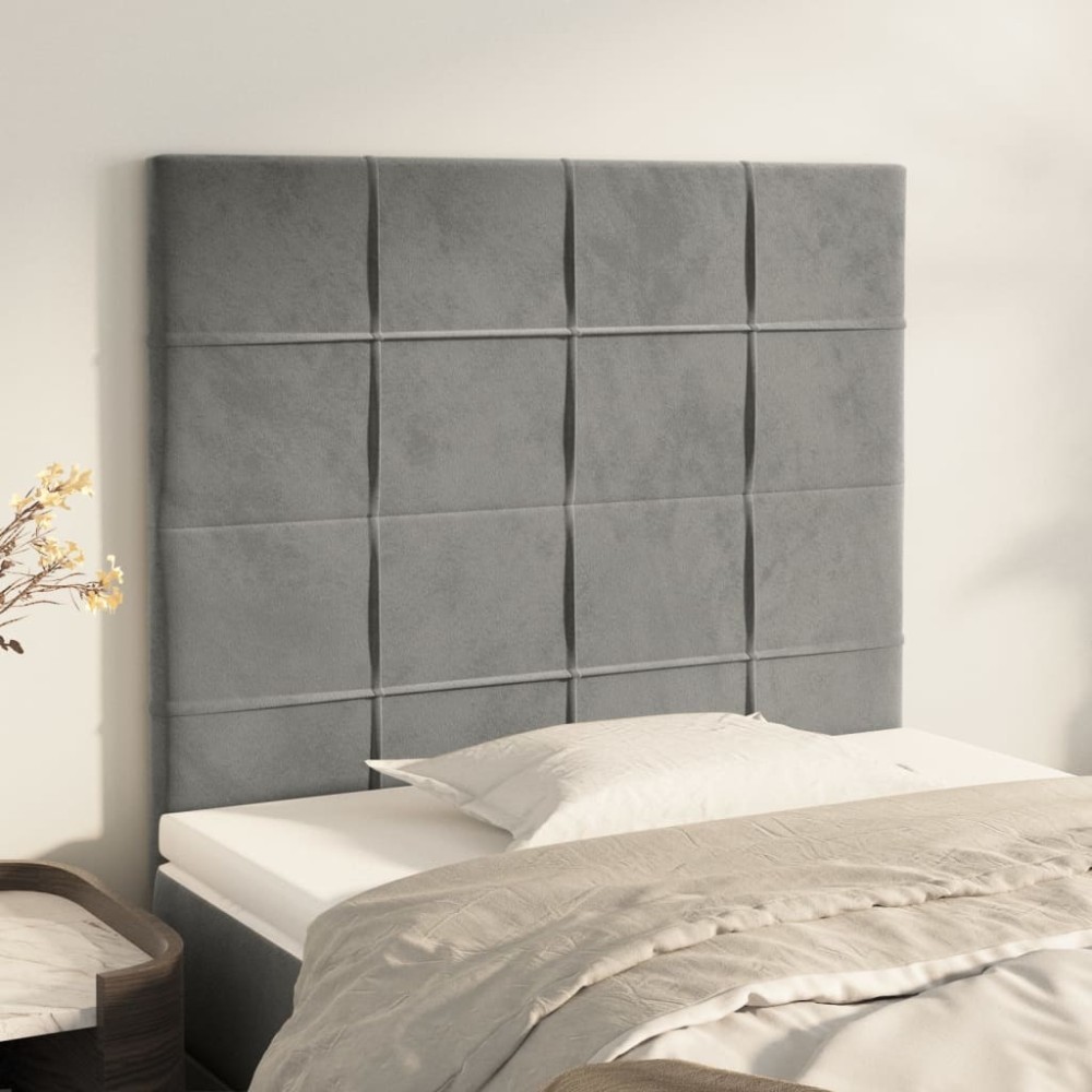 vidaXL Tăblii de pat, 2 buc, gri deschis, 90x5x78/88 cm, catifea