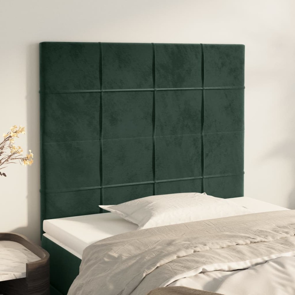 vidaXL Tăblii de pat, 2 buc, verde închis, 90x5x78/88 cm, catifea