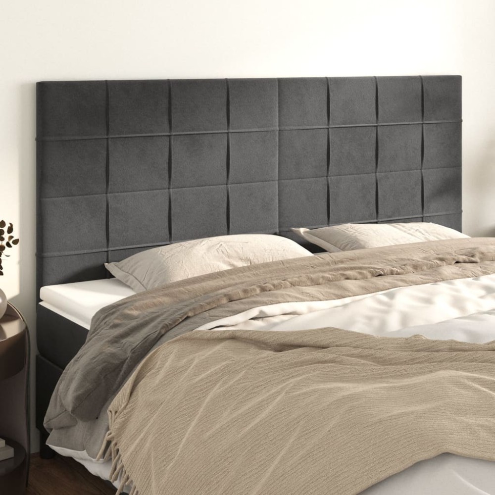 vidaXL Tăblii de pat, 4 buc, gri închis, 100x5x78/88 cm, catifea