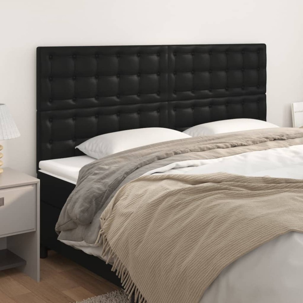 vidaXL Tăblii de pat, 4 buc, negru, 80x5x78/88 cm, piele ecologică