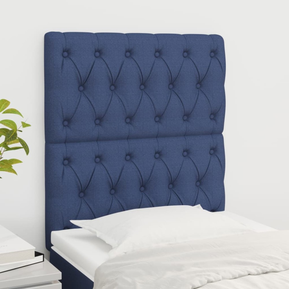 vidaXL Tăblii de pat, 2 buc, albastru, 80x7x78/88 cm, textil