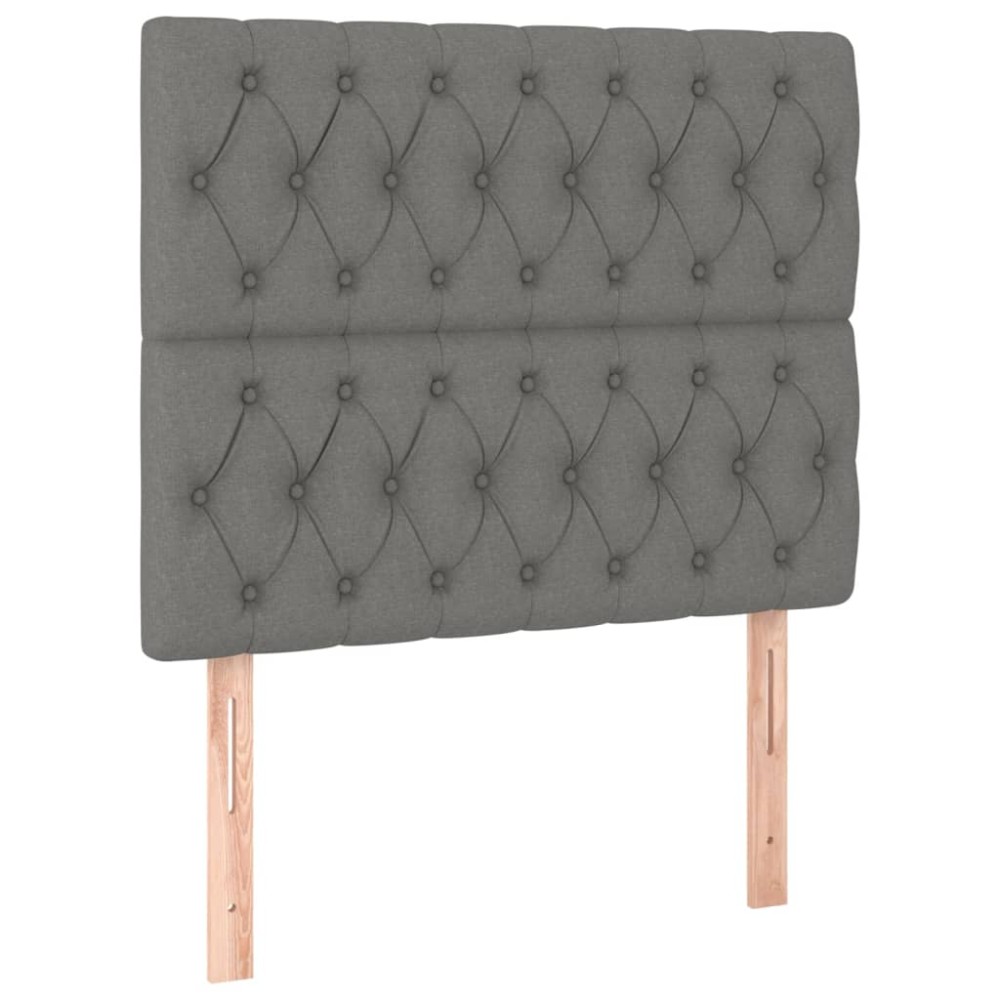 vidaXL Tăblii de pat, 2 buc, gri închis, 90x7x78/88 cm, textil