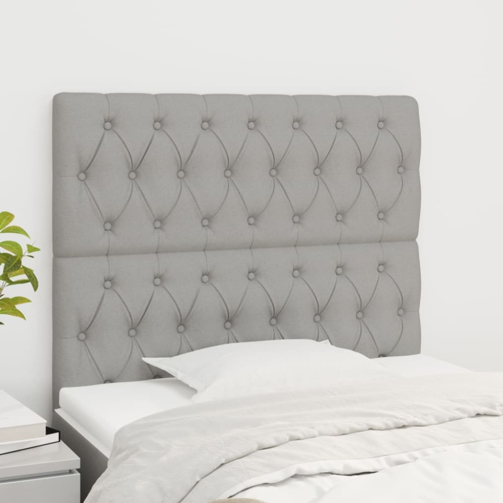 vidaXL Tăblii de pat, 2 buc, gri deschis, 100x7x78/88 cm, textil