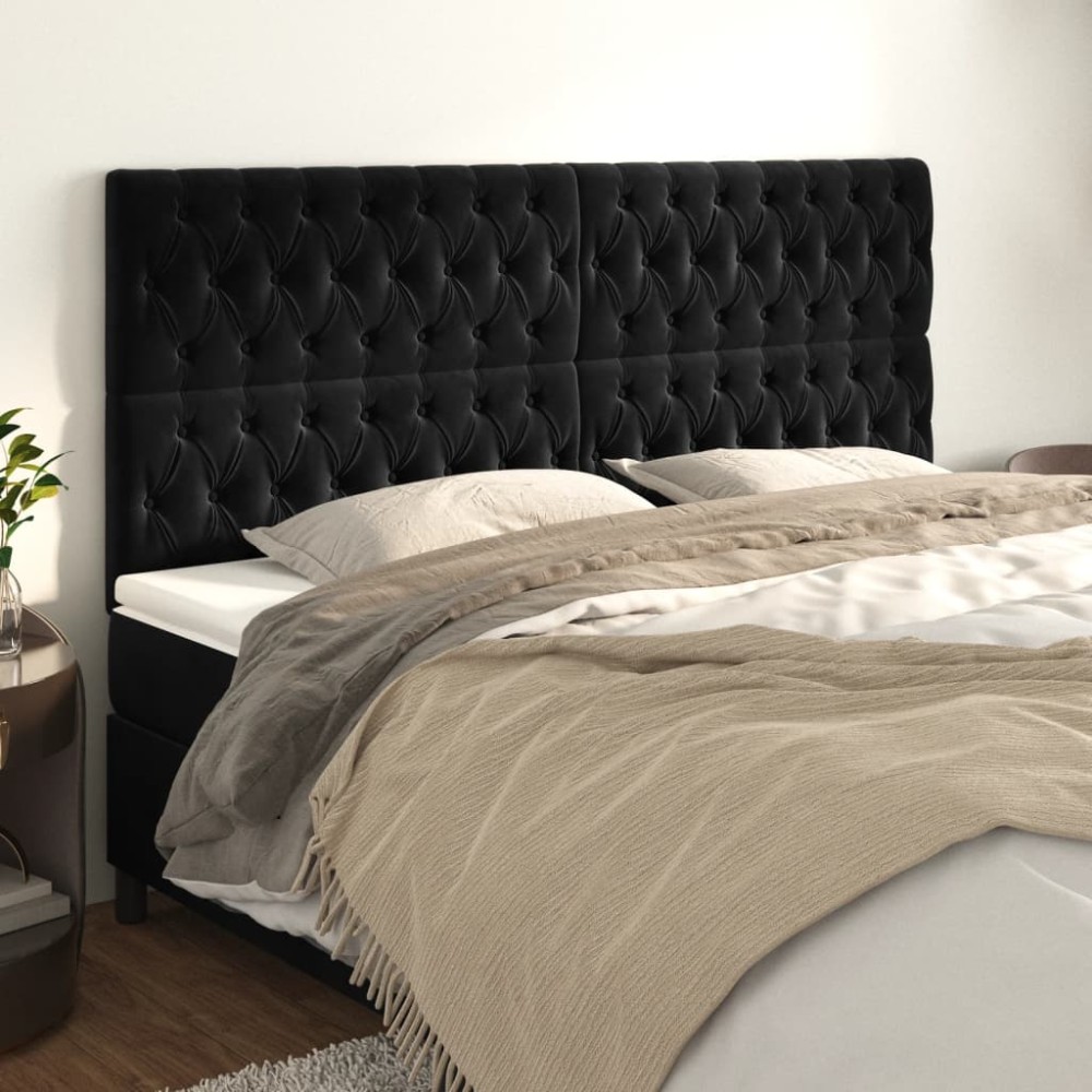 vidaXL Tăblii de pat, 4 buc, negru, 100x7x78/88 cm, catifea