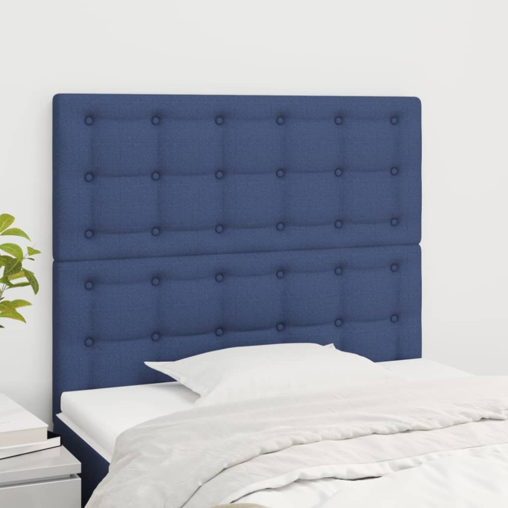 vidaXL Tăblii de pat, 2 buc, albastru, 90x5x78/88 cm, textil