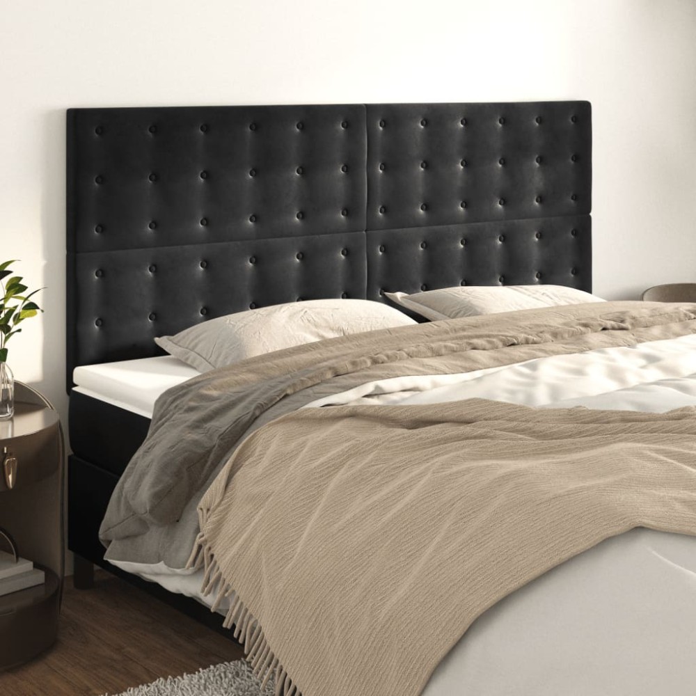 vidaXL Tăblii de pat, 4 buc, negru, 90x5x78/88 cm, catifea