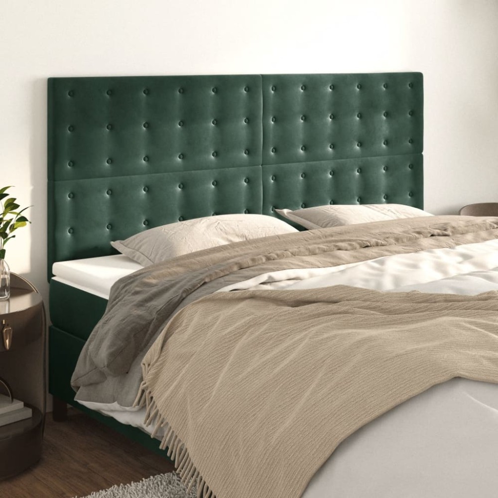 vidaXL Tăblii de pat, 4 buc, verde închis, 90x5x78/88 cm, catifea
