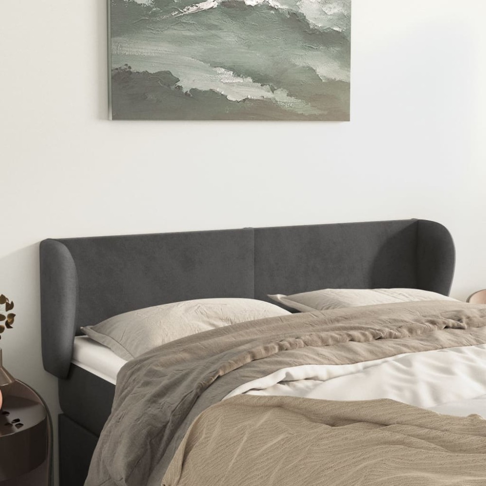 vidaXL Tăblie de pat cu aripioare gri închis 147x23x78/88 cm catifea