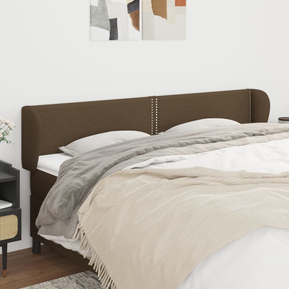 vidaXL Tăblie de pat cu aripioare maro închis 203x23x78/88 cm textil