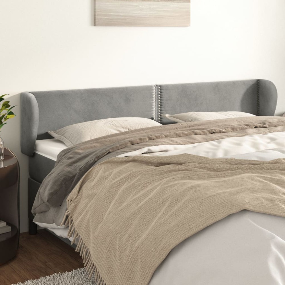 vidaXL Tăblie de pat cu aripioare gri deschis 163x23x78/88 cm catifea