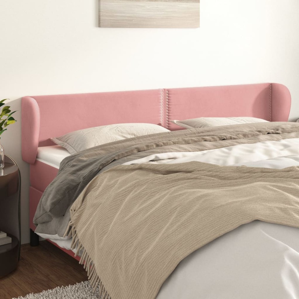 vidaXL Tăblie de pat cu aripioare roz 183x23x78/88 cm catifea