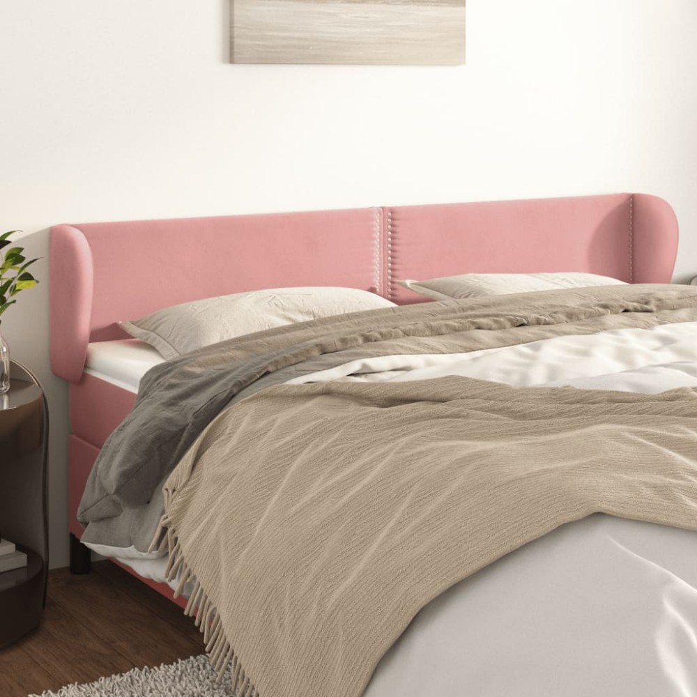 vidaXL Tăblie de pat cu aripioare roz 203x23x78/88 cm catifea