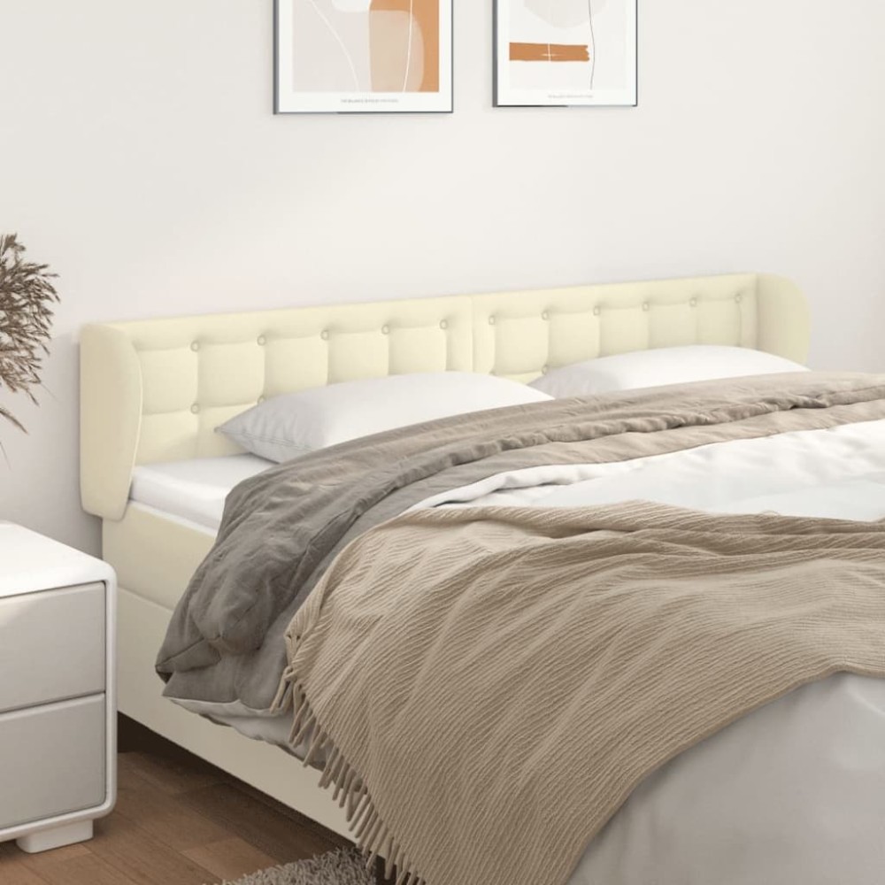 vidaXL Tăblie de pat cu aripioare crem 163x23x78/88 cm piele ecologică