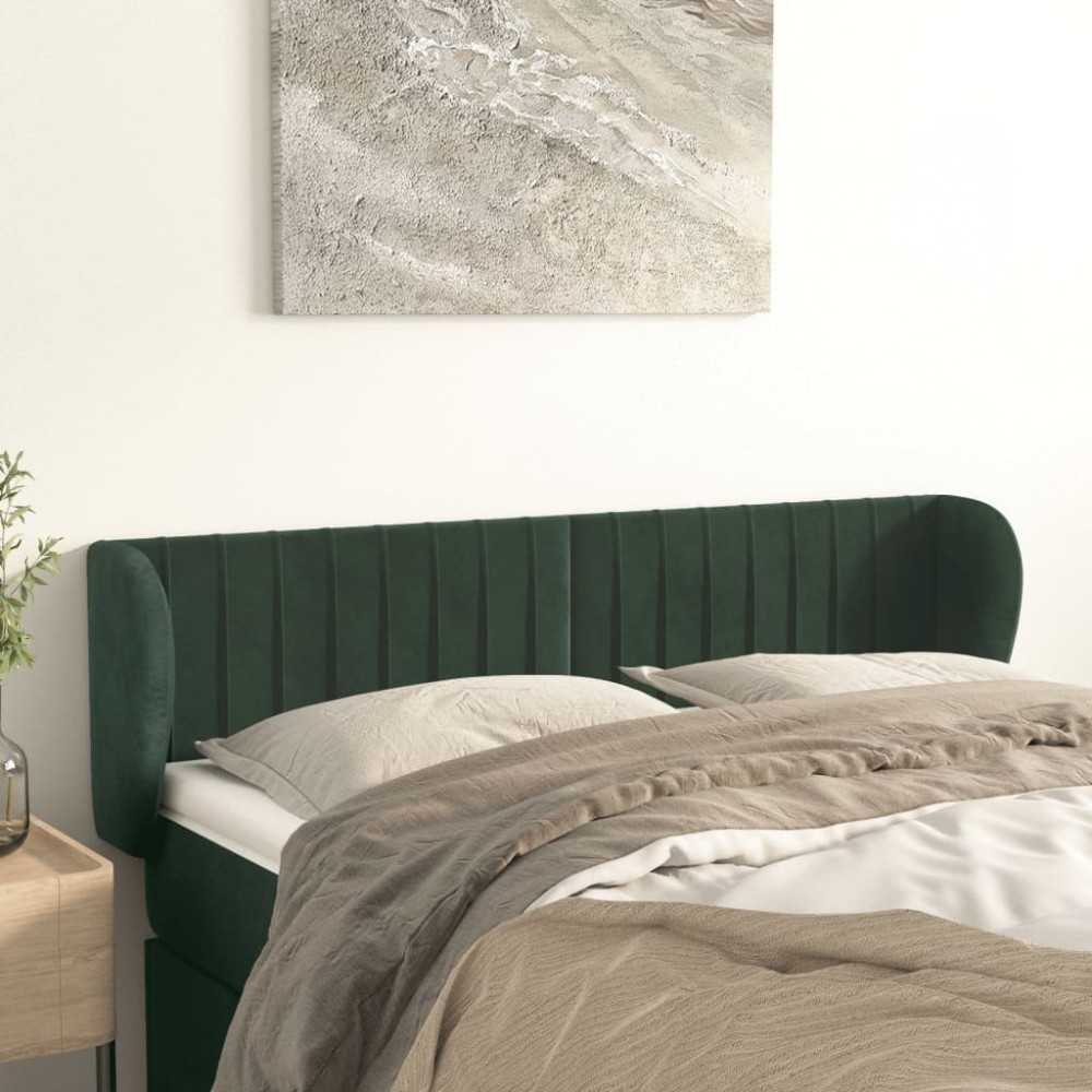 vidaXL Tăblie de pat cu aripioare verde închis 147x23x78/88 cm catifea