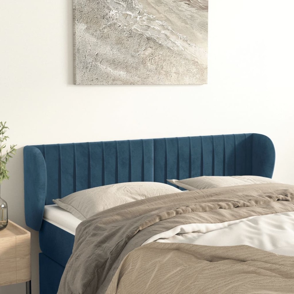 vidaXL Tăblie pat cu aripioare albastru închis 147x23x78/88 cm catifea