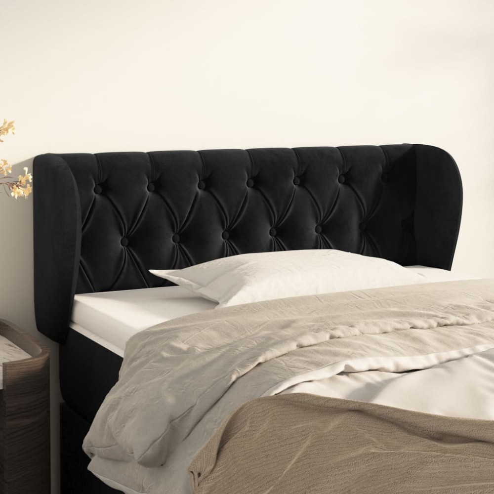 vidaXL Tăblie de pat cu aripioare negru 103x23x78/88 cm catifea