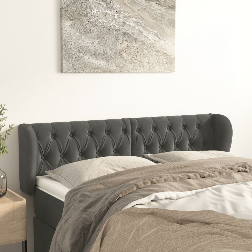 vidaXL Tăblie de pat cu aripioare gri închis 163x23x78/88 cm catifea