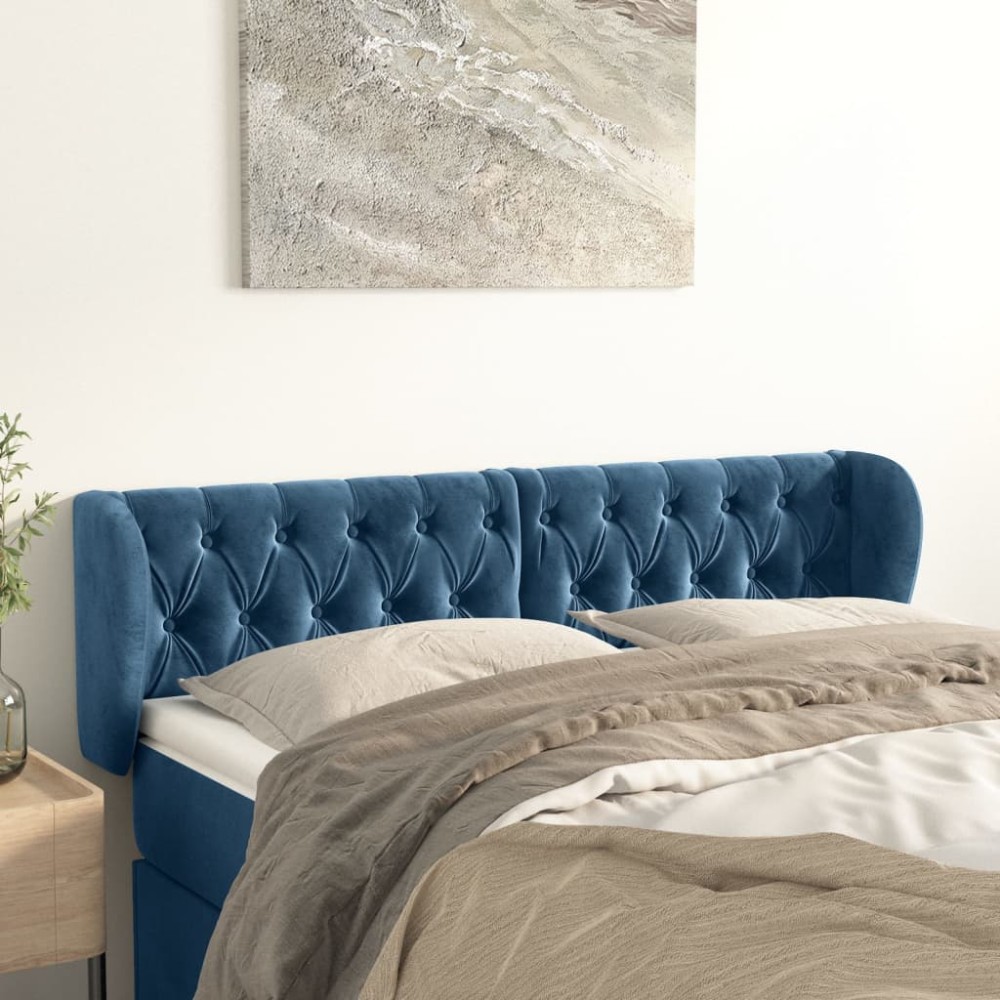 vidaXL Tăblie pat cu aripioare albastru închis 163x23x78/88 cm catifea
