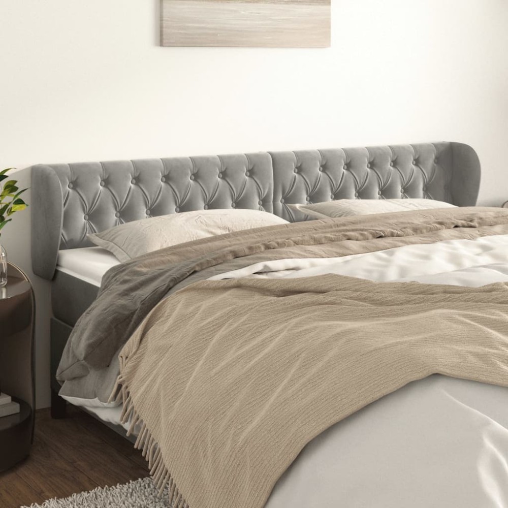 vidaXL Tăblie de pat cu aripioare gri deschis 203x23x78/88 cm catifea