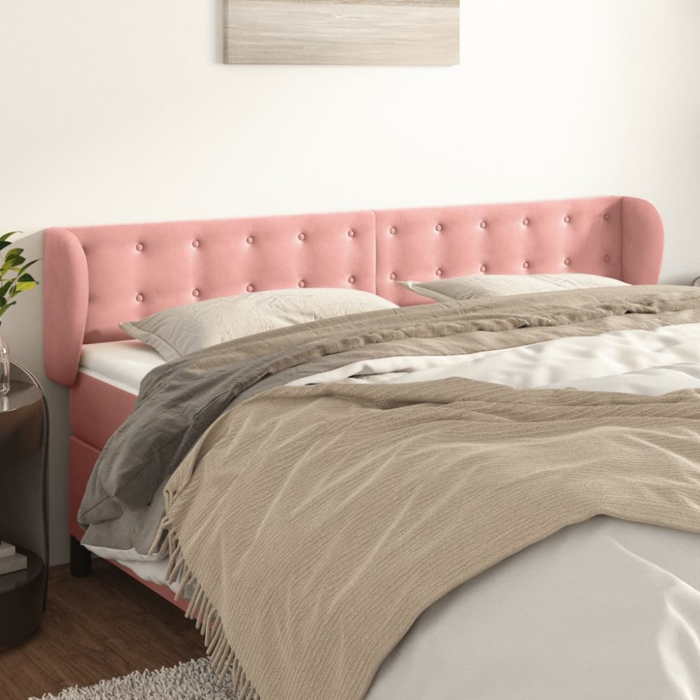 vidaXL Tăblie de pat cu aripioare roz 163x23x78/88 cm catifea