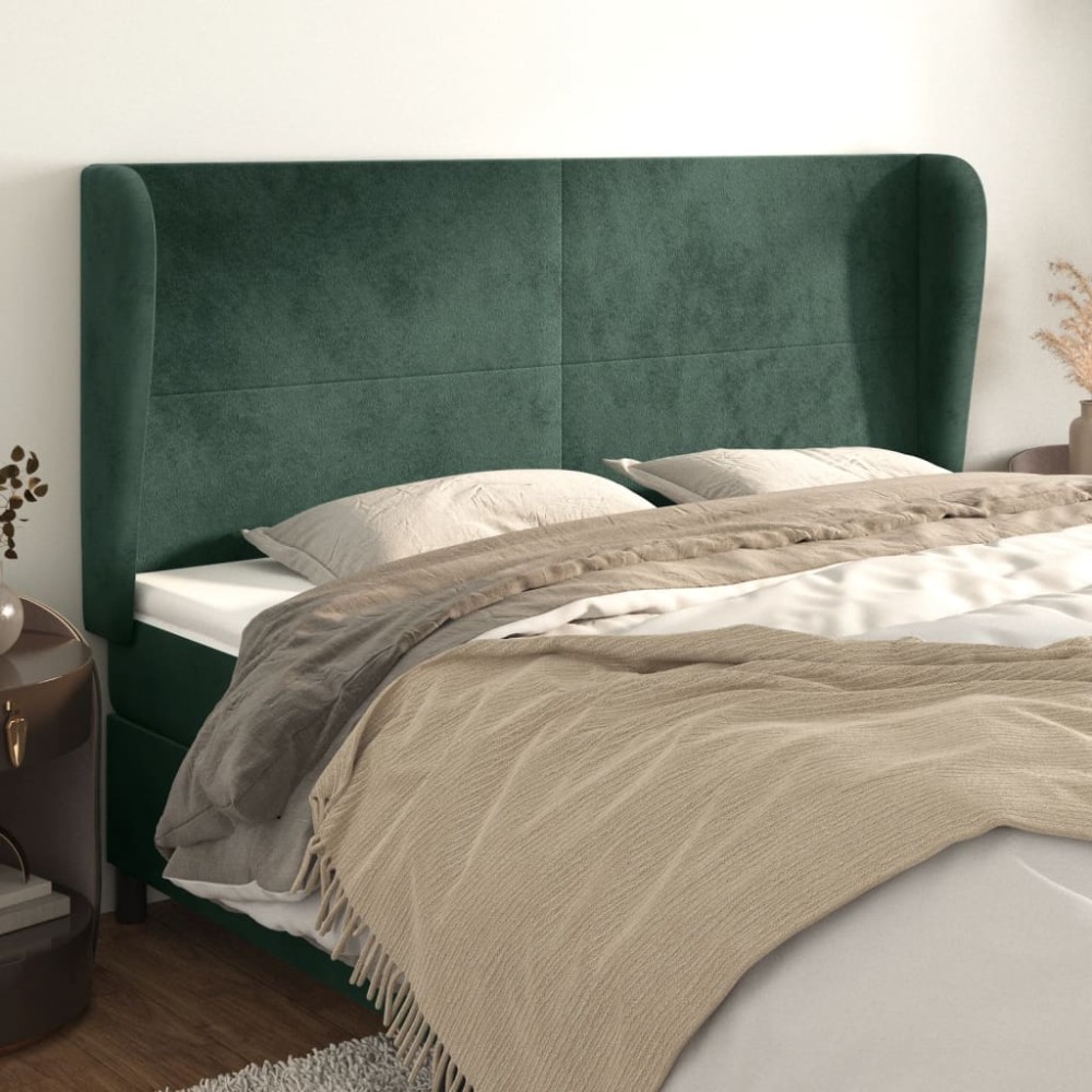 vidaXL Tăblie pat cu aripioare verde închis 203x23x118/128cm catifea