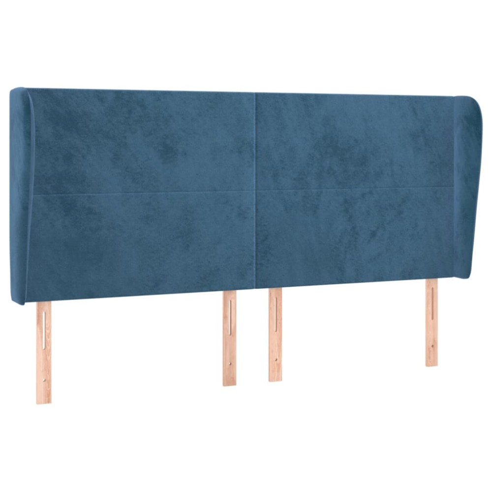 vidaXL Tăblie pat cu urechi albastru închis 203x23x118/128 cm catifea