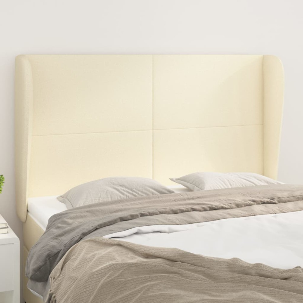 vidaXL Tăblie de pat cu aripioare, crem, 147x23x118/128 cm, piele eco