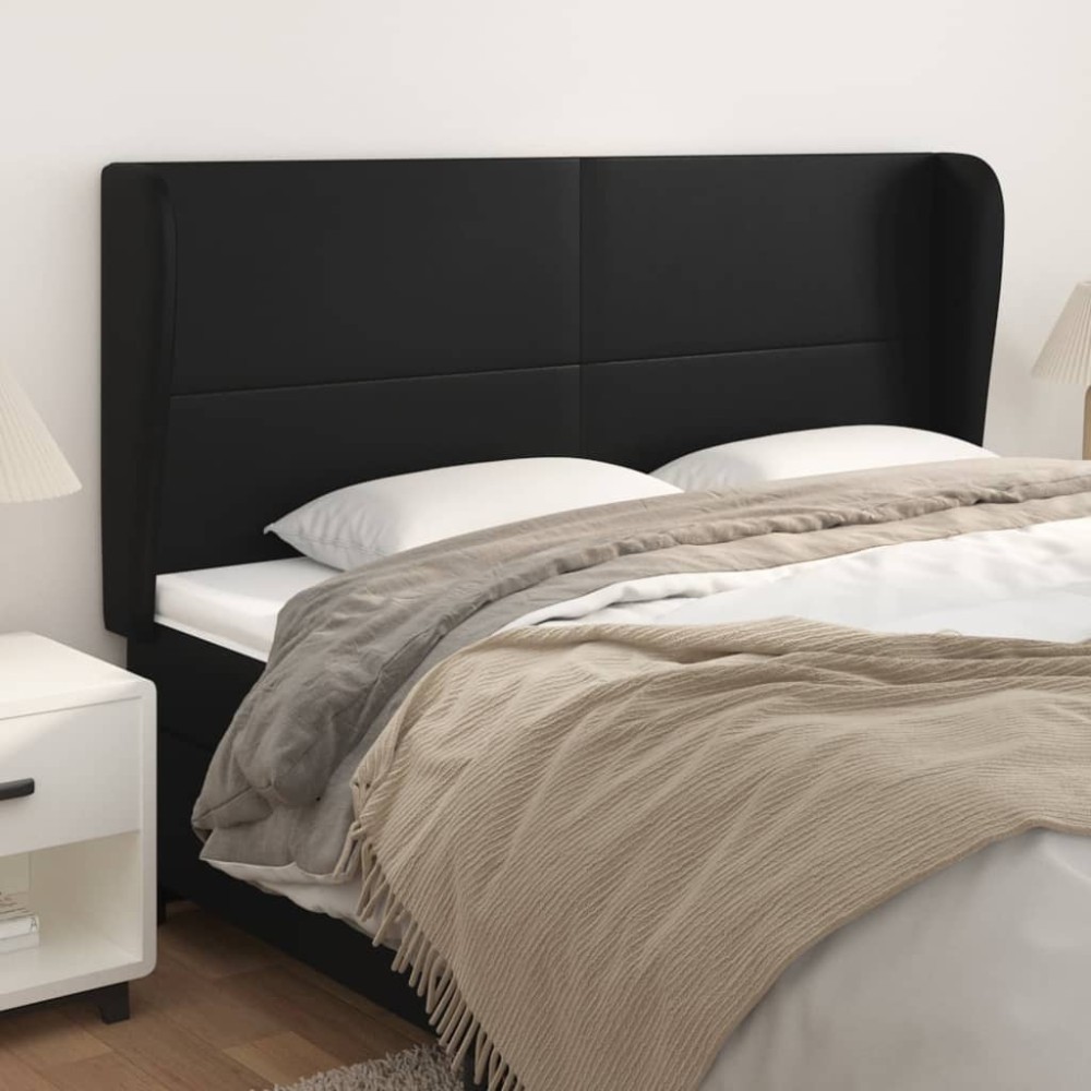 vidaXL Tăblie de pat cu aripioare, negru, 163x23x118/128 cm, piele eco