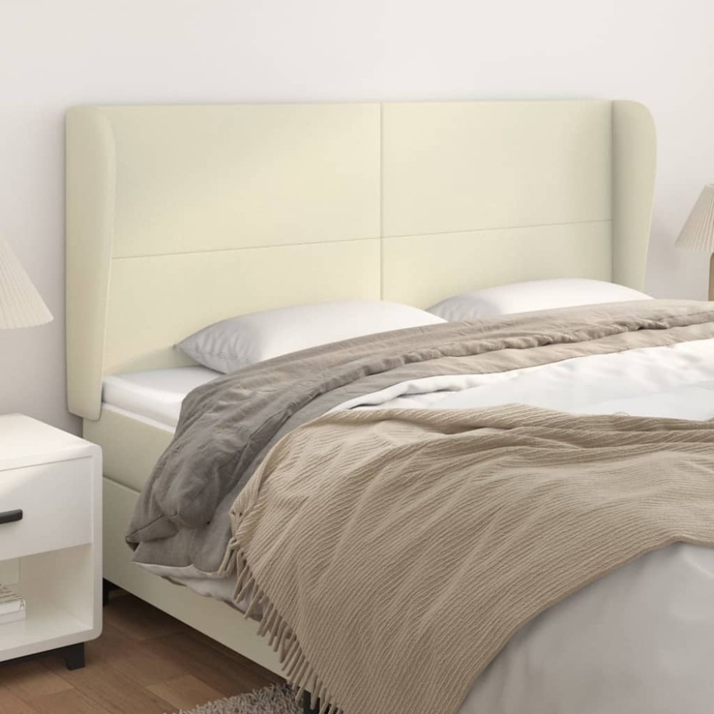 vidaXL Tăblie de pat cu aripioare, crem, 183x23x118/128 cm, piele eco