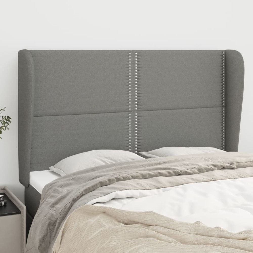 vidaXL Tăblie de pat cu aripioare gri închis 147x23x118/128 cm textil