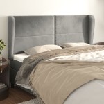vidaXL Tăblie de pat cu aripioare gri deschis 183x23x118/128cm catifea vidaXL Tăblie de pat cu aripioare gri deschis 183x23x118/128cm catifea