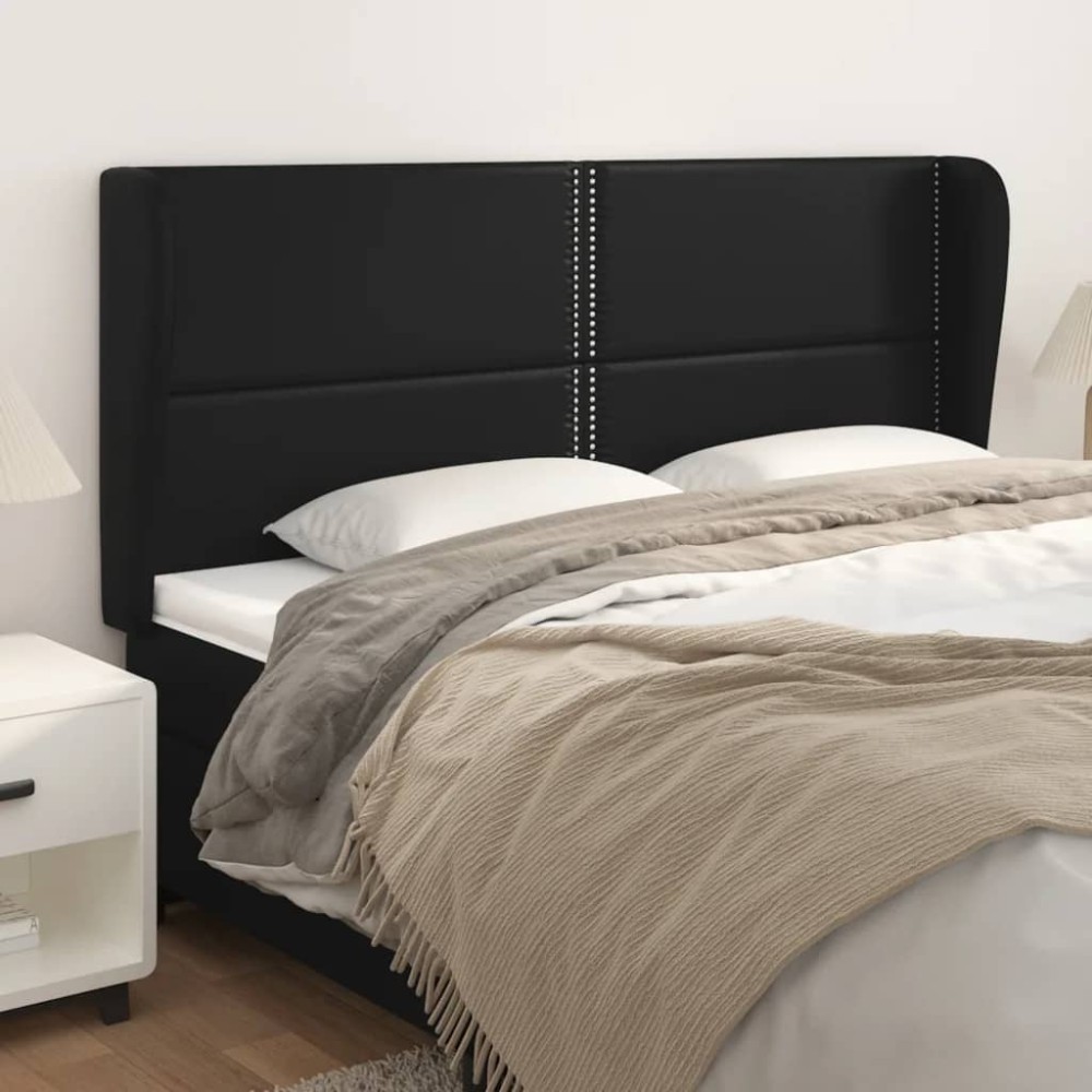 vidaXL Tăblie de pat cu aripioare, negru, 163x23x118/128 cm, piele eco
