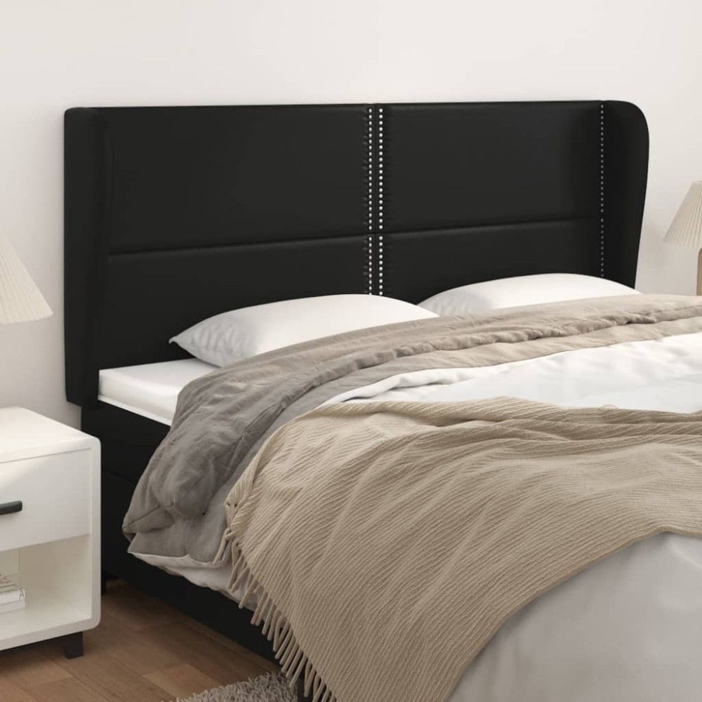 vidaXL Tăblie de pat cu aripioare, negru, 203x23x118/128 cm, piele eco