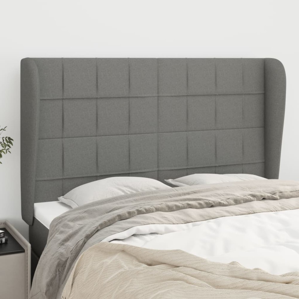 vidaXL Tăblie de pat cu aripioare gri închis 147x23x118/128 cm textil