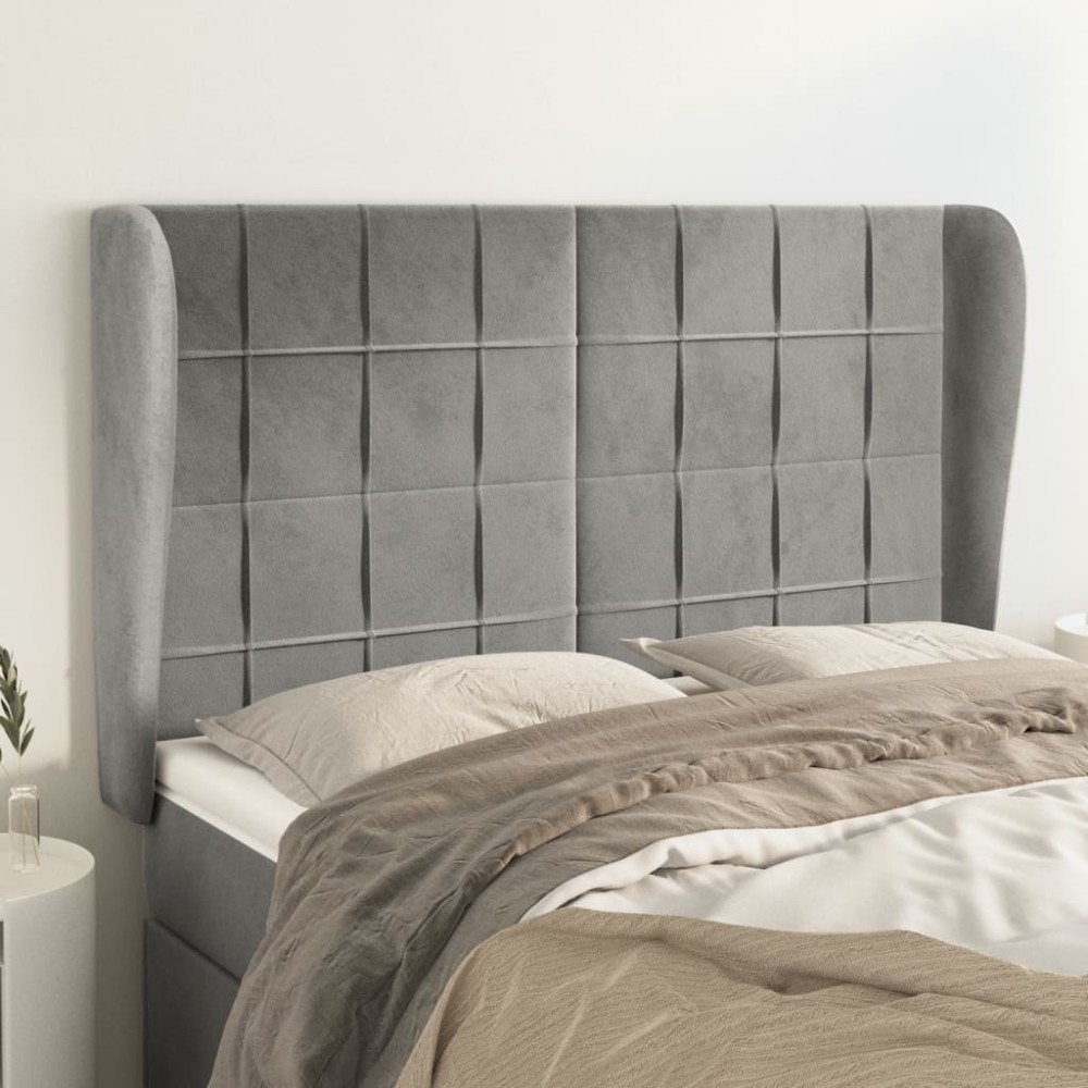 vidaXL Tăblie de pat cu aripioare gri deschis 147x23x118/128cm catifea