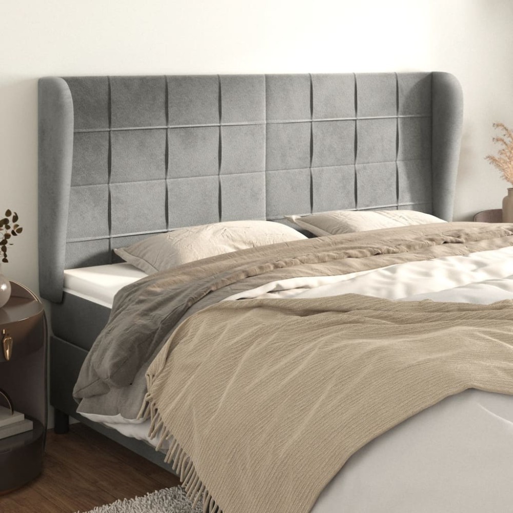 vidaXL Tăblie de pat cu aripioare gri deschis 163x23x118/128cm catifea
