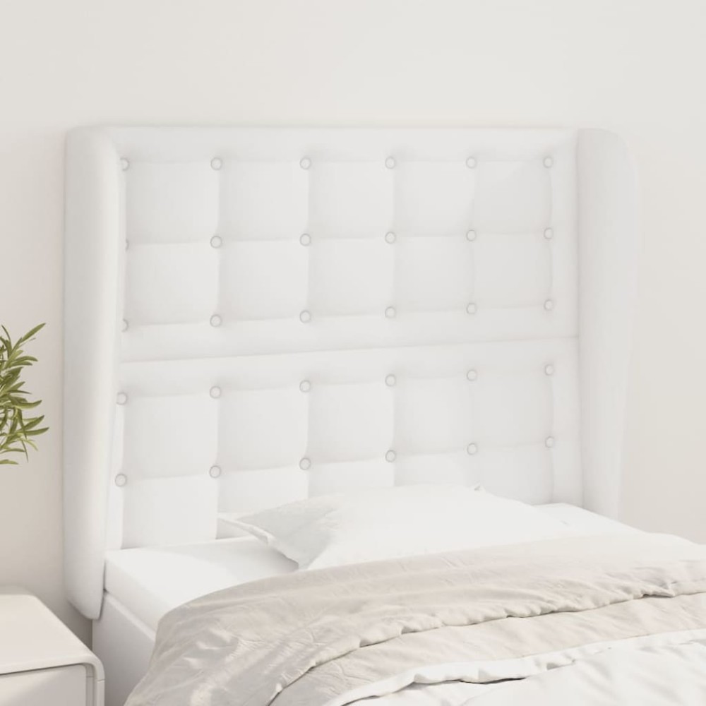 vidaXL Tăblie de pat cu aripioare, alb, 83x23x118/128 cm, piele eco