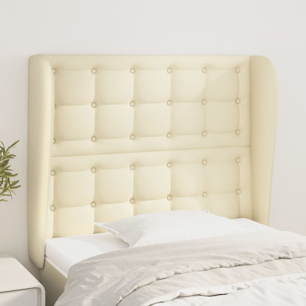vidaXL Tăblie de pat cu aripioare, crem, 83x23x118/128 cm, piele eco