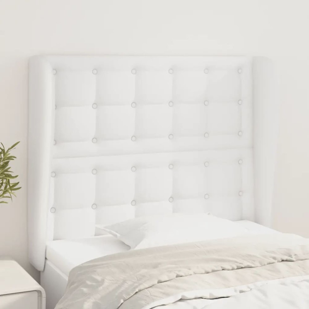 vidaXL Tăblie de pat cu aripioare, alb, 93x23x118/128 cm, piele eco