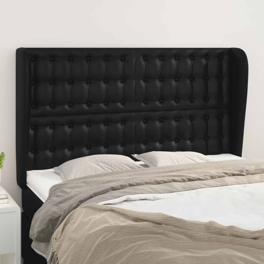 vidaXL Tăblie de pat cu aripioare, negru, 147x23x118/128 cm, piele eco