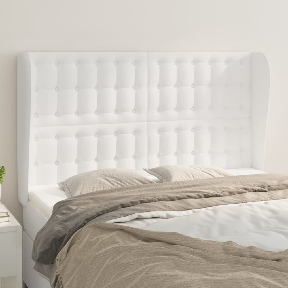 vidaXL Tăblie de pat cu aripioare, alb, 147x23x118/128 cm, piele eco