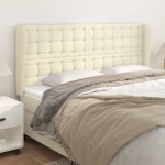 vidaXL Tăblie de pat cu aripioare, crem, 203x23x118/128 cm, piele eco